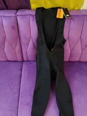 adidas Black Cycling Bib Tights with Deep V Bib